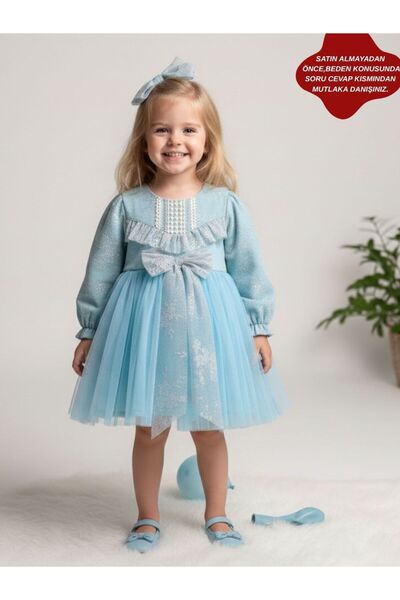 aysskids LENORA Rochie prințesă model cu tul cu detaliu de fundă, cu mâneci l...