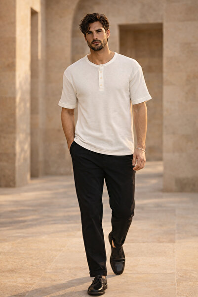 Valiberta Roth Relaxed Fit Casual Henley Collar Waffle Fabric Καλοκαιρινό κον...