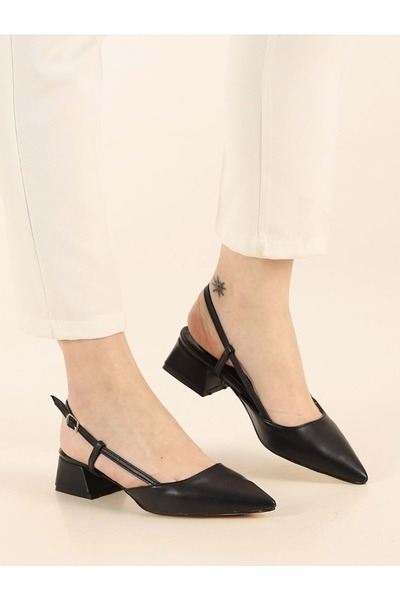 KCMN Mehtap Open Back Bow Detailed Classic Women's Heeled Shoes Black