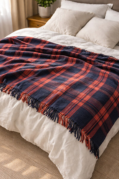 LUNGA VİTA Карирано одеяло от 100% памук с вафелен дизайн, подходящо за телев...