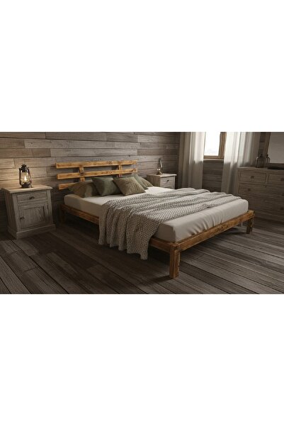 worldofwood Ahşap Rustik Yatak