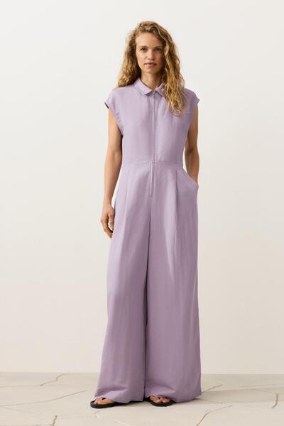 Oysho Pamuklu kruvaze yaka uzun tulum