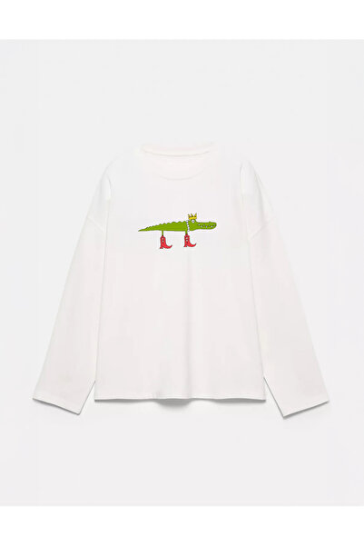 Disante Μπλουζάκι με μακρυμάνικο λαιμόκοψη από 100% βαμβάκι με στάμπα κροκόδε...