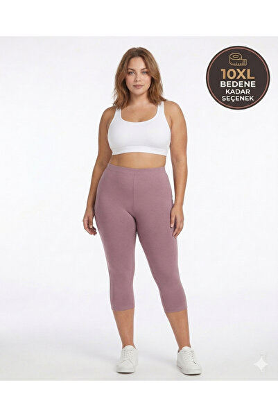 Yabgu Women's Large Size High Waist Capri Tights Dusty Rose