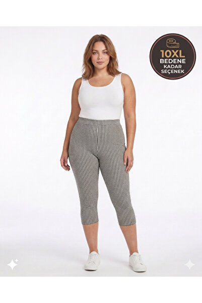 Yabgu Women's Plus Size High Waist Capri Tights with Plaid Pattern