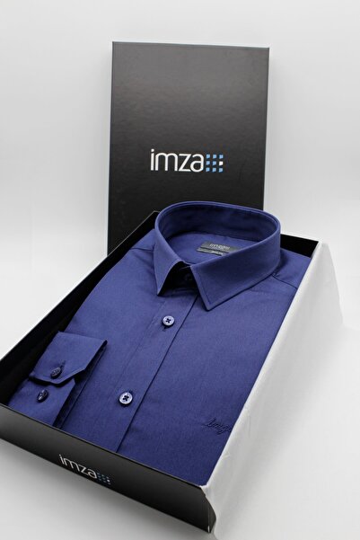 İmza Μπλουζάκι σκούρο μπλε με σκληρό γιακά χωρίς τσέπη εφαρμοστό Classic Βαμβ...