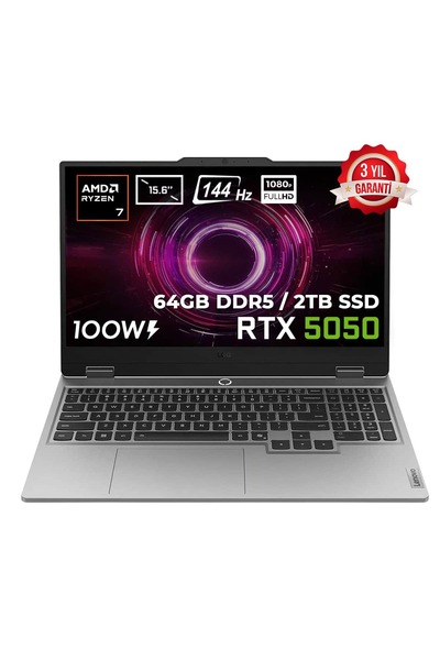 LENOVO LOQ 15AHP10 Ryzen 7-250 64GB DDR5 2TB SSD RTX5050 8GB 15.6 inç FHD 144...