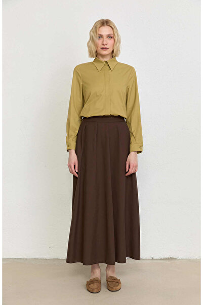 Fatma Atasoy Pileli Acı Kahve Trenç Etek
