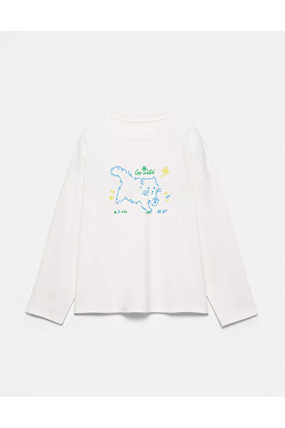 Disante 100% bumbac Oversize Fit Go wild Printed - Tricou cu mânecă lungă cu ...