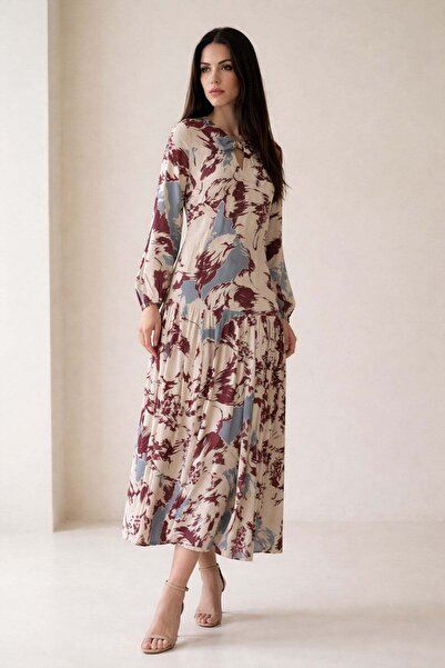 Setre Φόρεμα μίντι σε μπορντό-μπλε χρώμα με λεπτομέρεια στον λαιμό και τη μέσ...