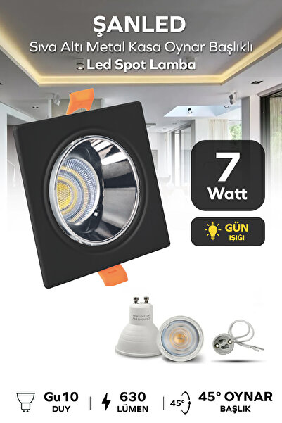 ŞANLED 7w Sıva Altı Oynar Başlık Gu10 Kare Siyah Kasa Gün Işığı Led Spot Lamb...