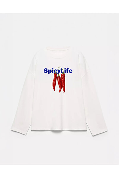 Disante 100% bumbac, cu potrivire oversize, imprimat Spicy Life - Tricou cu m...