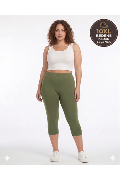 Yabgu Women's Plus Size High Waist Capri Tights Dark Green