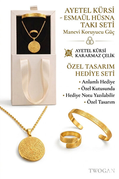 Mother's Day Gift Verse Ball Bracelet Ring and Esmaül Hüsna Necklace Set with Gift Box