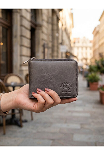 willpolo محفظة بسحاب من الجلد الطبيعي للجنسين