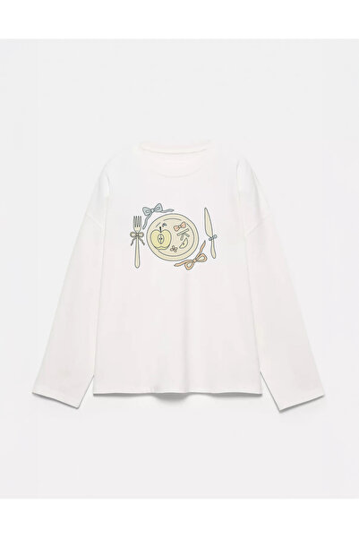 Disante 100% bumbac, cu potrivire oversize, cu imprimeu Pretty Plate - Tricou...