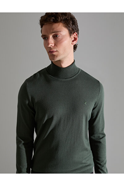 Pierre Cardin Σκούρο Χακί Πουλόβερ με ζιβάγκο σε στενή γραμμή, Βασικό Πλεκτό ...