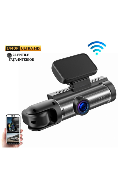 CLAUSTEEL Cameră auto 2 în 1 1440P, obiectiv dublu, unghi larg de 170°, WiFi,...