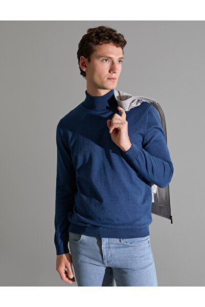 Pierre Cardin سترة تريكو أساسية ذات ياقة مدورة من Indigo Melange مقاس نحيف 50...