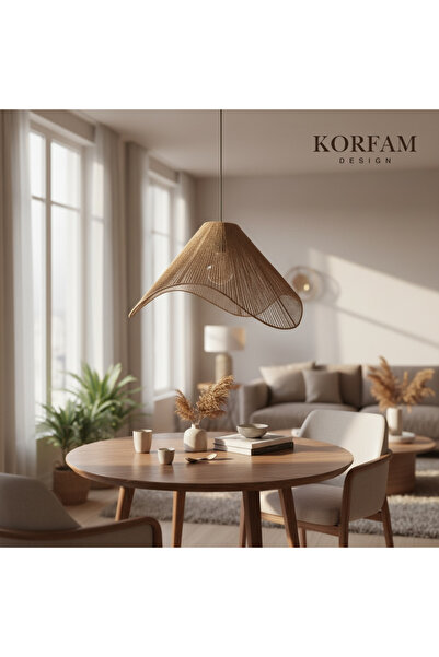 KorFam Wavy Avize - Kahverengi Hasır El Yapımı Bohem Büyük Asimetrik Şekilli ...