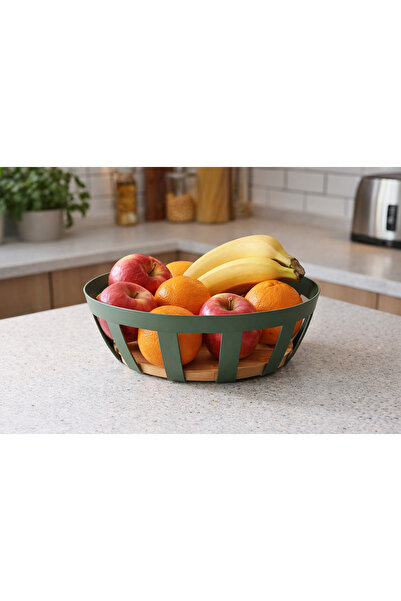 FRANDIS Coș pentru fructe, decorativ Frandis, Bambus și Metal Verde, 22 cm, D...