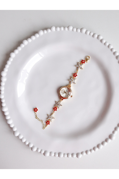 Reorah Collection Red Aura Clock-Red White Flower Clock