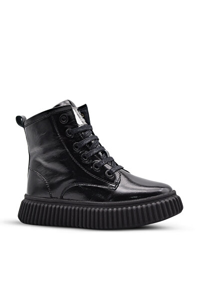 kids A more Δερμάτινες μπότες για κορίτσια Lilly με κορδόνια και φερμουάρ μαύρα