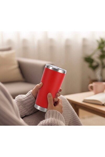 Mira Gift 600 ml Kırmızı Şeffaf Kapaklı Paslanmaz Çelik Termos, Sıcak&Soğuk