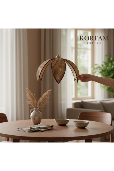 KorFam Kahverengi Modern Hazeran Görünümlü Yapraklı Çiçek Şeklinde Bohem Avize