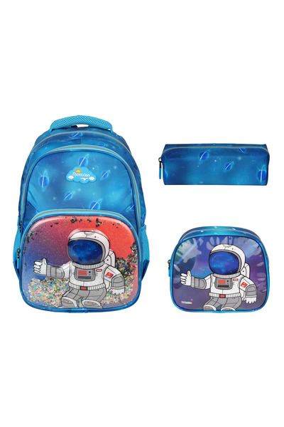 Relaxion Kabartmalı Astronot Figürlü Pullu 3'Lü İlkokul Çantası Beslenme Kale...