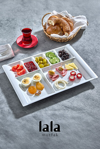 Lala Mutfak Gözde 7 Bölmeli Kahvaltı Servis Tabağı – Kırılmaya Dayanıklı ve Ş...