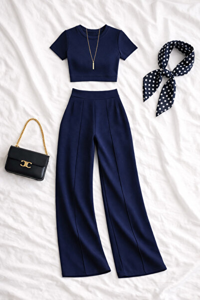 Gameyal Γυναικείο Σετ Μπλούζα Modal Crop και Παντελόνι Ψηλόμεσο με Φαρδιά Μπα...