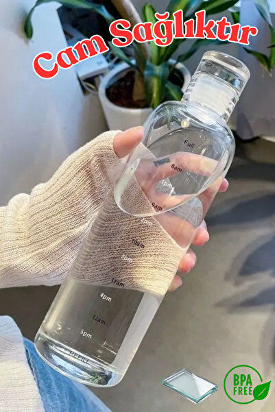 Comprox Healthy Glass Water Bottle 700ml Motivational Leakproof Flask Water C...