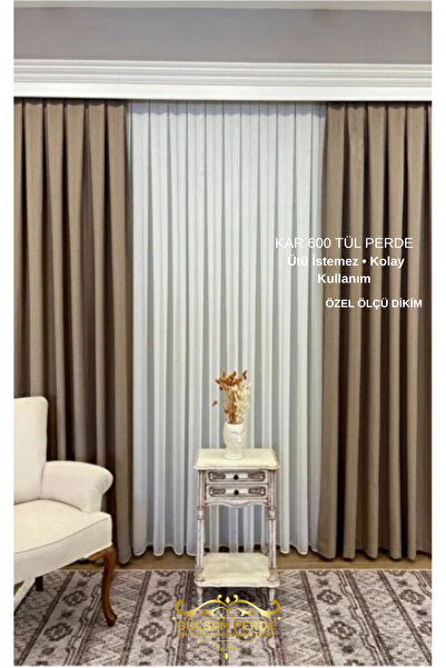 Gülsem Perde Kar 600 Tül Perde 1/3 Sık Pile Brıllant (kar Gibi Zarif Ve Dokum...