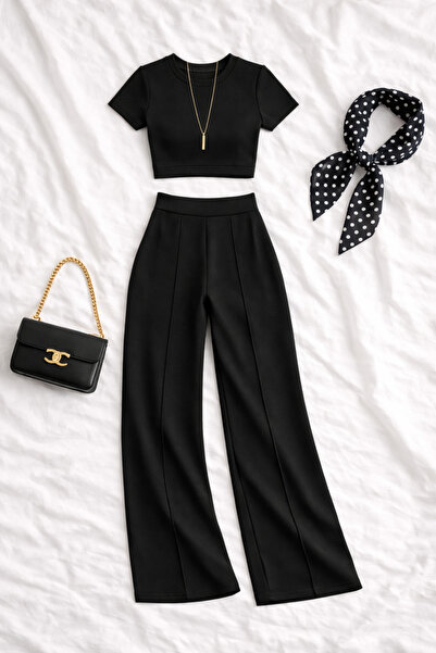 Gameyal Γυναικείο Σετ Μπλούζα Modal Crop και Παντελόνι Ψηλόμεσο με Φαρδιά Μπα...