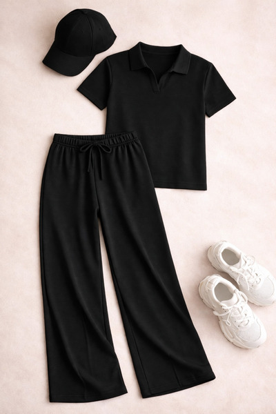 Gameyal Γυναικείο Σετ Παντελόνι T-Shirt με διπλή τσέπη Modal Fabric Polo Neck