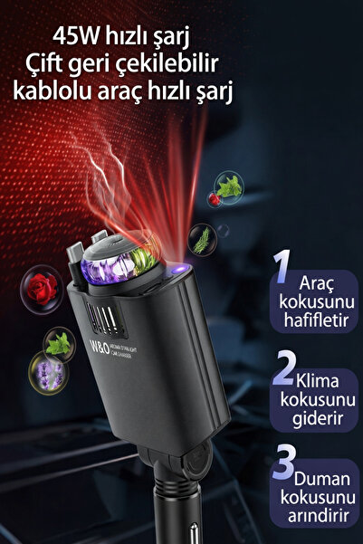 Noriyen 45W Hızlı Şarj Araç Şarj Cihazı - Nemlendirici ve Yıldızlı Gece Lamba...