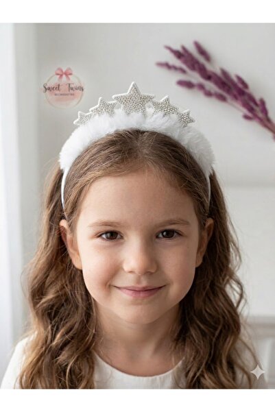 Sweet twins accessories Λαμπερό Αστραφτερό Λευκό Λούτρινο Στέμμα για Κορίτσια...