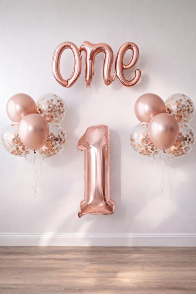 Patladı Gitti Rose Gold 1 Yaş Doğum Günü Seti