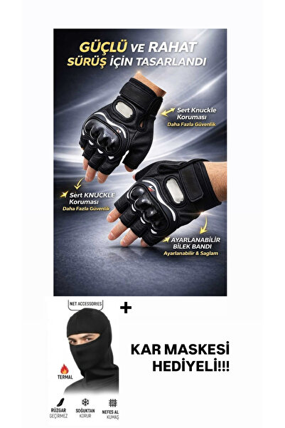 Edelvays Shop Motosiklet Bisiklet Yarım Kısa Kesik Parmaklı Parmaksiz Eldiven...