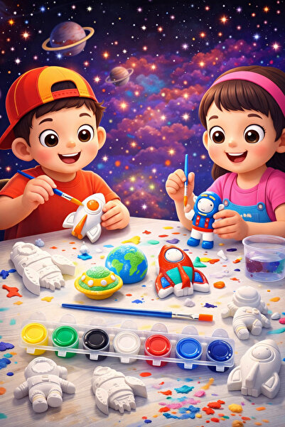 MİSSEHOME 9 Pieces (3D) Space Astronaut Planet Themed Stone Painting Set Child Development Activity Set Stone Painting