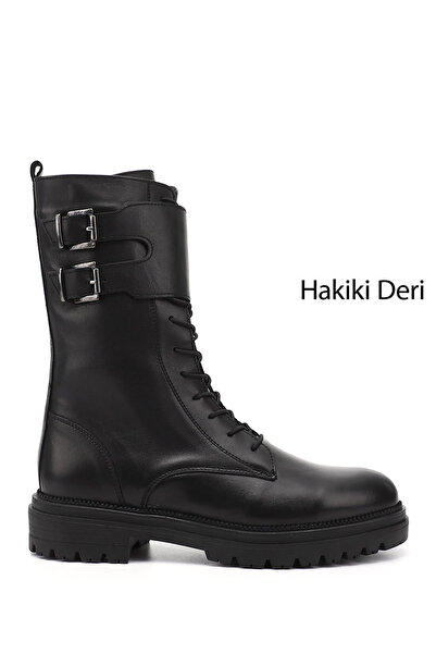 GÖNDERİ(R) Kadın Siyah Fermuarlı Hakiki Deri Postal Bot