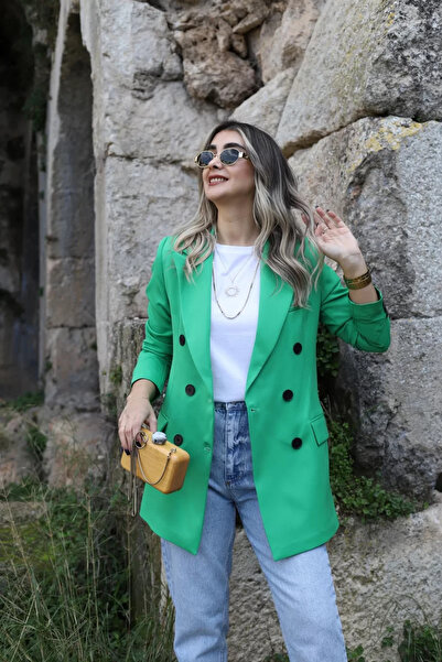 bytugcekaya Відкритий зелений блейзер - дизайн з трьома ґудзиками