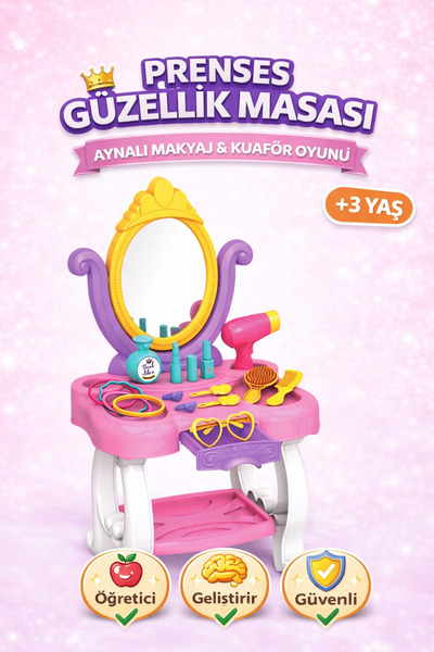 Sayıcı Kids Prenses Güzellik Masası | Aynalı Makyaj Oyuncak Seti +3 Yaş | Eği...