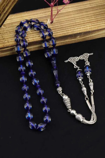 Midyat Gümüş Dünyası Mavi Sürmeli Toz Kehribar Tesbih