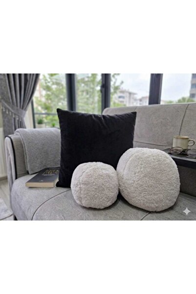 MAKGO 2' Li Top Kırlent / Yastık Büyük Gri/ Küçük Gri( 42cm / 25cm)
