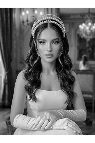 Lily and Bride Kristal Taşlı Beyaz Incili Gelin Taç Nişan Gelin Saç Aksesuarı...