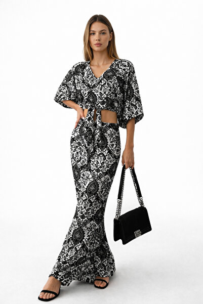 İLKCET MODA بدلة نسائية بنمط رمادي منقوش