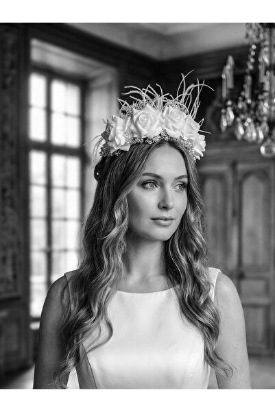 Lily and Bride Çiçek Gül Kristal Boncuk Gelin Nişan Kına Saç Aksesuarı Saç Ba...