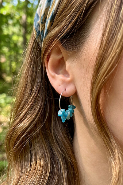 Taş Sandığı Apatit Taşı Çelik Halka Küpe